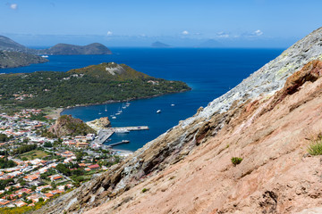 Aerial view of Vulcano, Aeolian Islands near Sicily, Italy