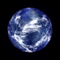 Blue ocean planet with white clouds.
