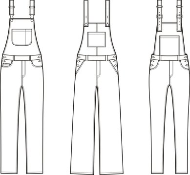 white overalls fashion design sketch clip art preview
