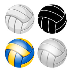 Volleyball Balls set. Sports equipment. Realistic and stylized Vector Illustration. Isolated on White Background.