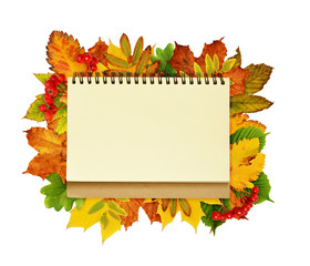 Notebook on dry autumn leaves
