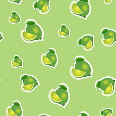 Pattern. small lime and leaves different sizes on lime background.