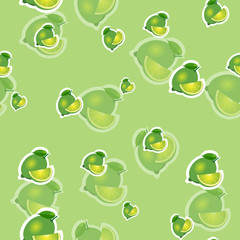Pattern. lime and leaves different sizes on lime background. Transparency lime.