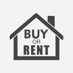 Buy or rent house. Black home symbol with the question. Vector illustration in flat style on white background.