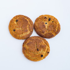 Three cookies on a white background