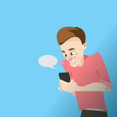Cartoon happy man with mobile phone  vector illustration