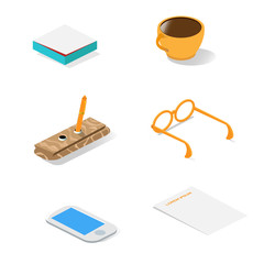 Isometric realistic business icons set vector illustration. Can