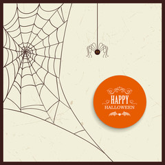 Vector Illustration of a Spiderweb and a Spider. Happy Halloween Design.
