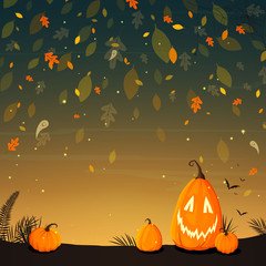 Vector Illustration of a Halloween Poster Background with Funny Pumpkins