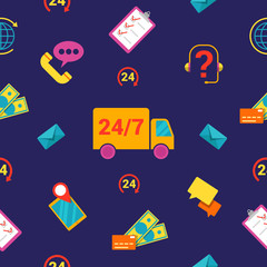 Cargo Logistics Service Seamless Background with Truck and Delivery Icons. Vector illustration