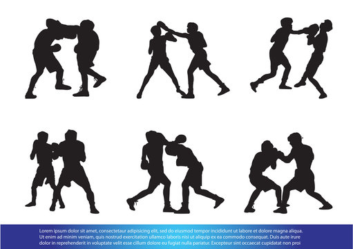 set of boxing silhouette vector