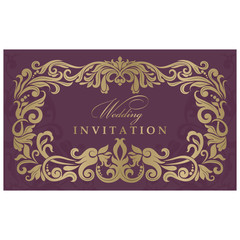 Invitation cards in an old-style vinous and gold