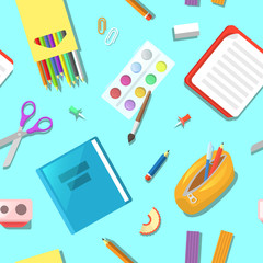 Back to School Seamless Pattern with Education Elements. Vector background