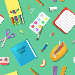 Back to School Seamless Pattern with Education Elements. Vector background