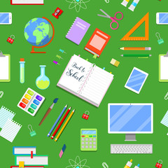Back to School Seamless Background with Education Icons. Vector illustration