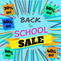 Back To School Sale. Background with Colorful Pencils with Header. Welcome. Poster,Banner ,Brochure Template.Vector Illustration.