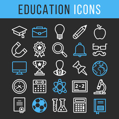 Vector education thin line icons set