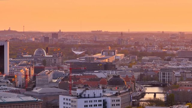 berlin cityscape skyline at the sunset,view of spree river and reichstag bundestag