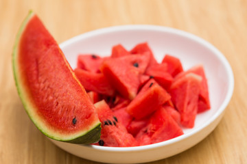 Fresh sliced watermelon in white dish