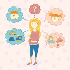 Vector illustration of cartoon pregnant woman.