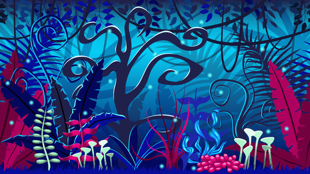 Fanciful jungle at night