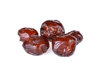 Sweet dried jujube or red date, asian fruit isolated on white ba
