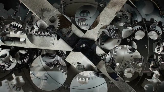 clock face with cogs and dials