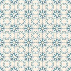 Antique seamless background image of elegant light blue spiral curve flower kaleidoscope