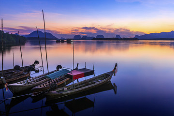 Fototapeta na wymiar Samchong-tai fishing village on sunrise in Phang-Nga,Thailand