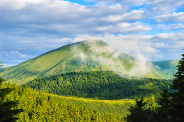 Bright, picturesque Carpathian mountains landscape, view the Petros mount, Ukraine.