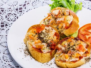 Pizza with bread for lunch