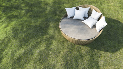 3d rendering round outdoor sofa in the grass field
