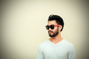 Asian handsome man with a mustache, and wearing sunglasses ,soft