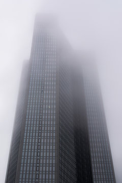 Frankfurt Modern Architecture Tower Rising into Mist Fog Clouds