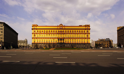 Facade building of the KGB on Lubyanka square in Moscow