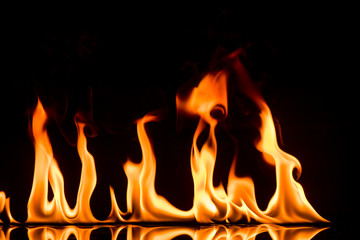 Fire flames on black background