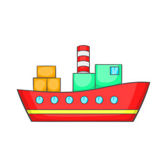 Obraz premium Red cargo ship icon in cartoon style on a white background