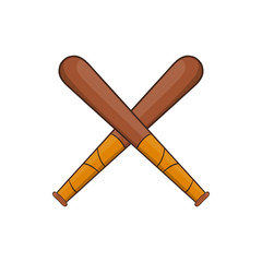 Crossed baseball bats icon in cartoon style on a white background