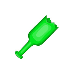 Broken green bottle as weapon icon in cartoon style on a white background