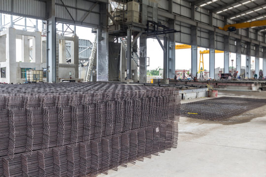 Steel Bars Stacked For Construction in factory