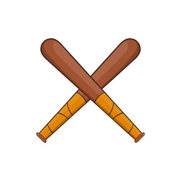 Crossed baseball bats icon in cartoon style on a white background