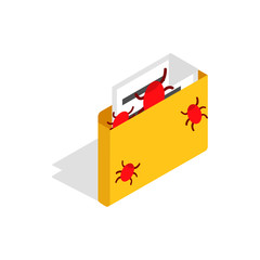 Infected email icon in isometric 3d style on a white background