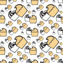 Seamless pattern with hand drawn cupcake.