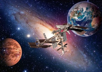 Space shuttle planet interstellar satellite international station Earth Mars. Elements of this...