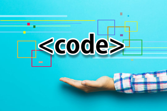 Code concept with hand