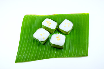 Thai Candy  taco  on banana leaf on white background,food Thailand style