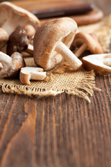 Shiitake mushrooms on wooden table