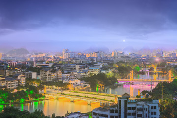 Landscape of Guilin, Li River and Karst mountains. Located near Yangshuo County, Guangxi Province, China
