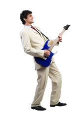 Businessman playing guitar