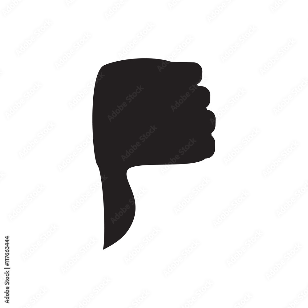 Poster hand with thumb down icon in simple style isolated on white background. click and choice symbol